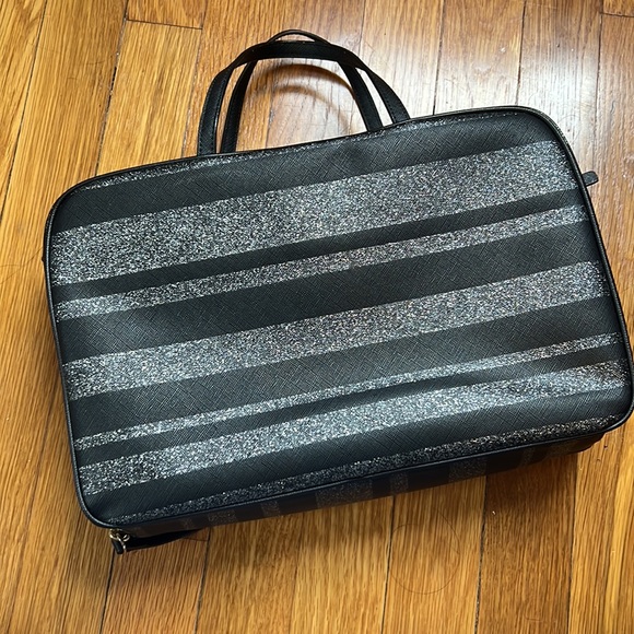 kate spade Bags Kate Spade Black And Grey Striped Glitter Travel